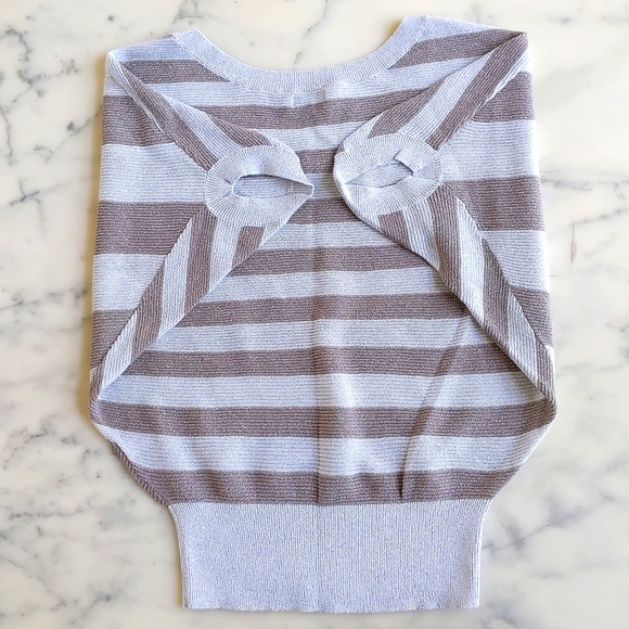 NWT. Express Cotton Blended Dropped Shoulder Short Sleeve Sparkle Stripe Sweater - Picture 4 of 4